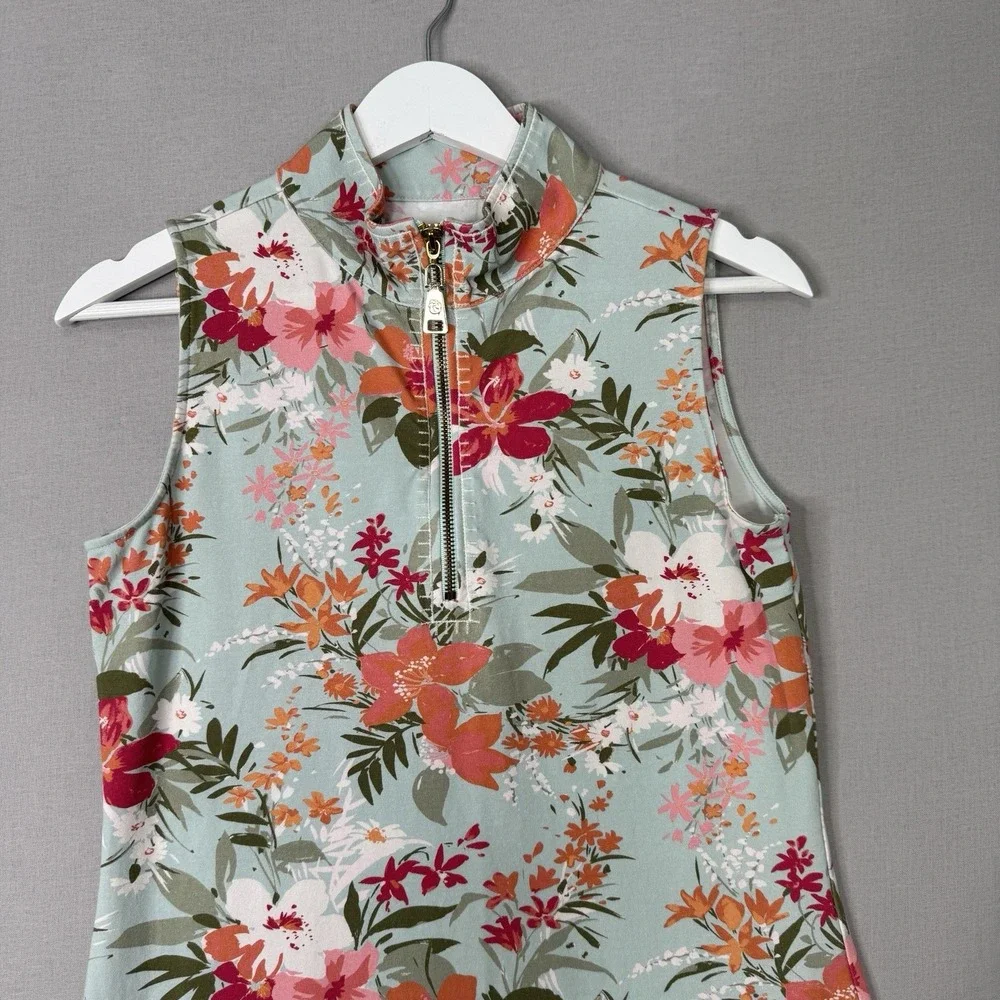 Spartina 449 Half-Zip Dress Womens S Blue Tropical Floral Golf Preppy Coastal - Picture 3 of 13